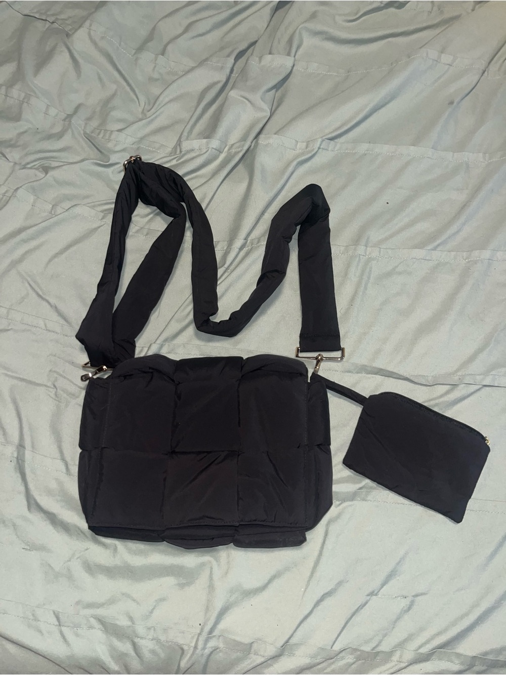 Amazon Black Quilted Crossbody Bag with Matching Pouch